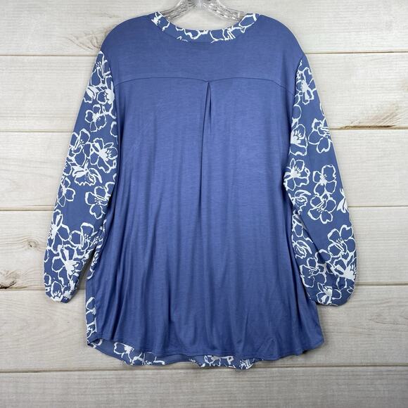 Fortune + Ivy Stitch Fix Women 2XL Top Blue Floral Boho Tie Neck Pullover NWT - Picture 9 of 10